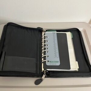 Vtg 1994 Day Timer Black Zip Around Binder Planner 7 Ring 10.5" X 8"